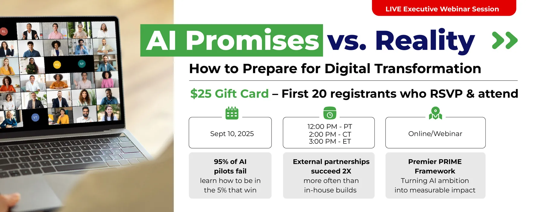 Banner of webinar AI Promises vs Reality